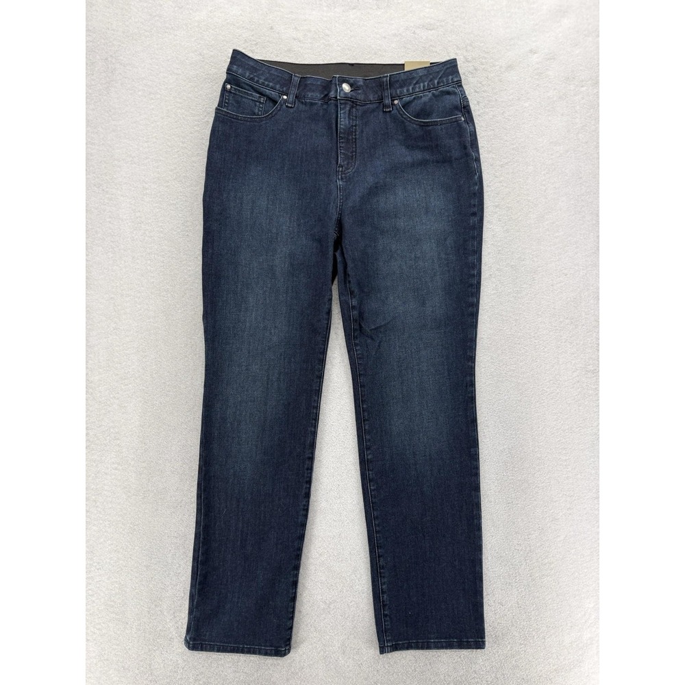 Chicos Fabulously Slimming Straight Jeans Womens 1 Short Blue Med Wash Stretch